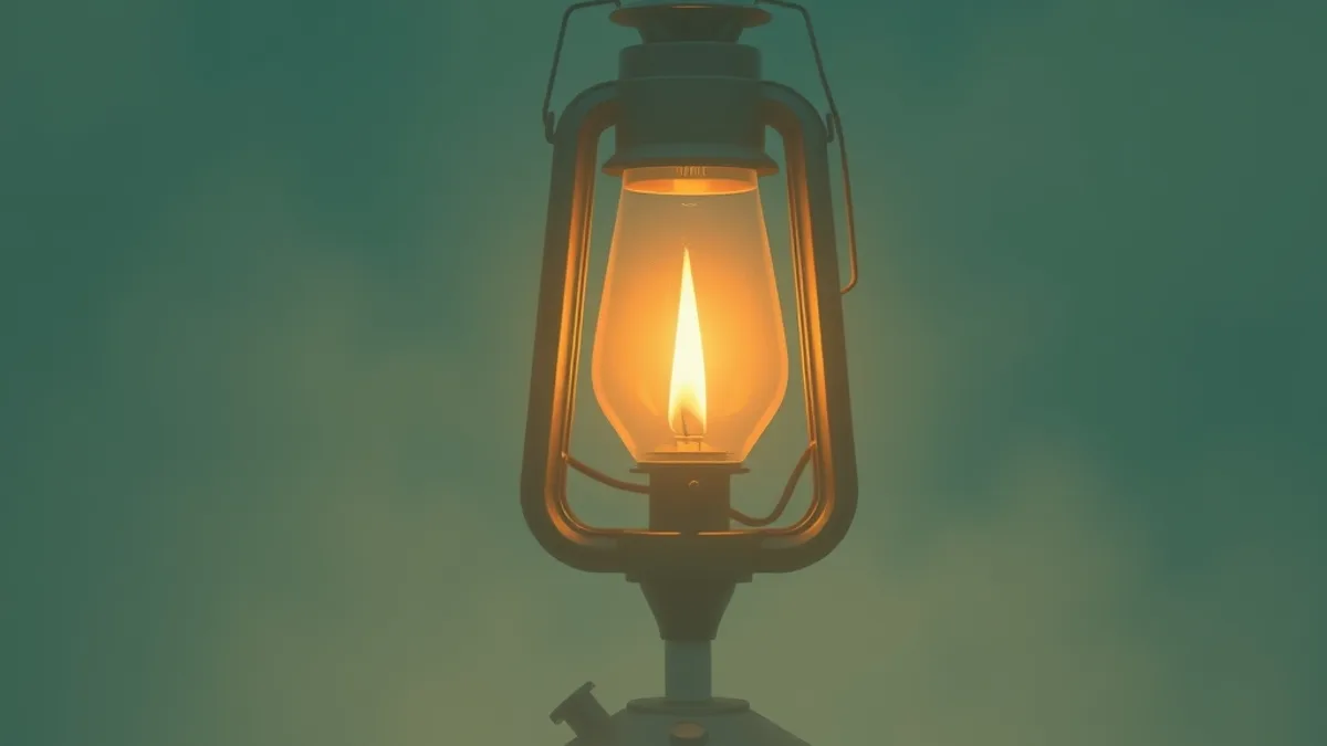Flamme de lampe à gaz vacillante dans la pénombre