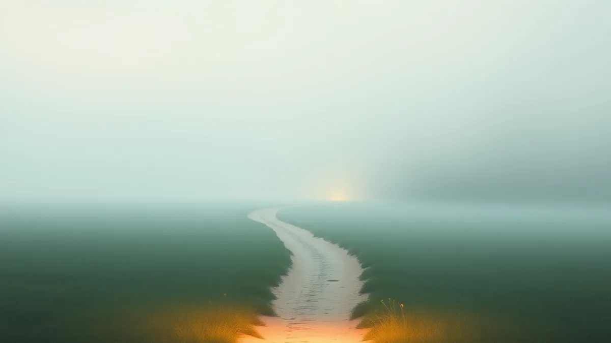 Chemin qui bifurque dans une lumière matinale